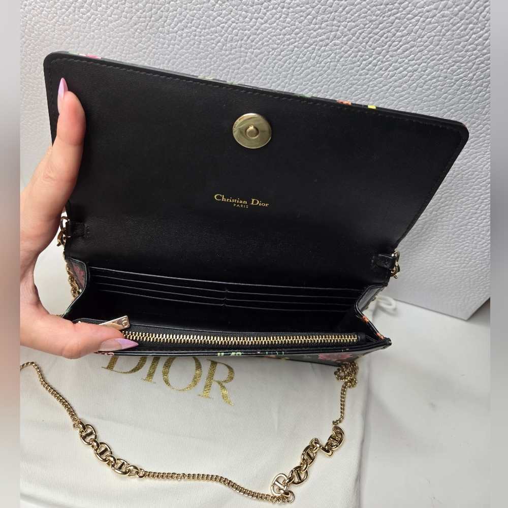Authentic Black Floral Dior Pouch Wallet On A Chain - Picture 2 of 7